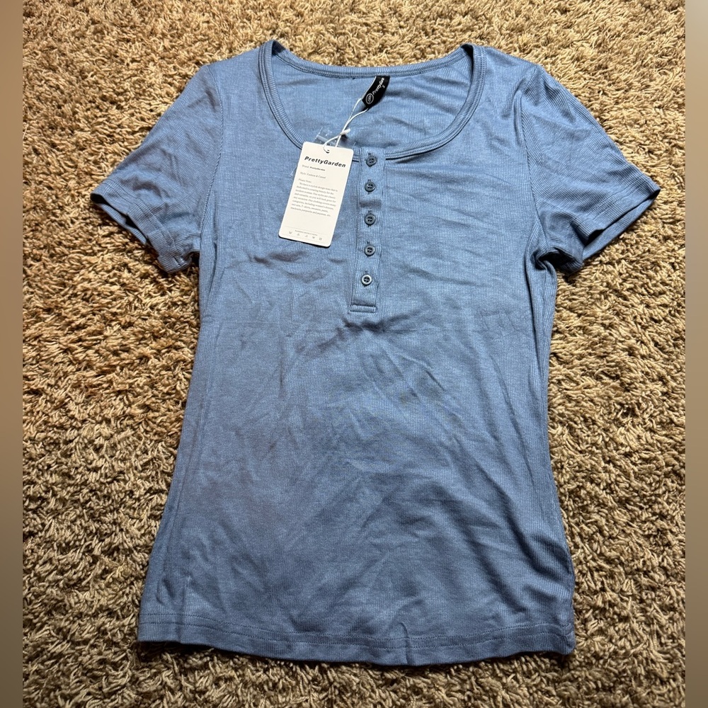 NWT Ribbed Blue Top - Picture 2 of 4